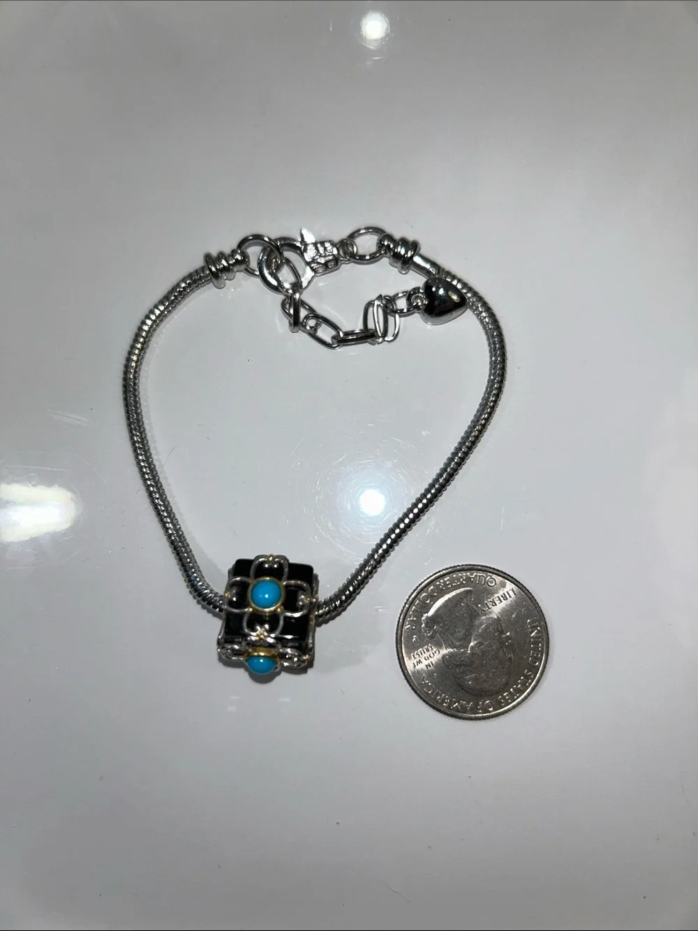 NWOT Gems En Vogue Genuine Turquoise Black Onyx Cube Euro Pandora Style Charm